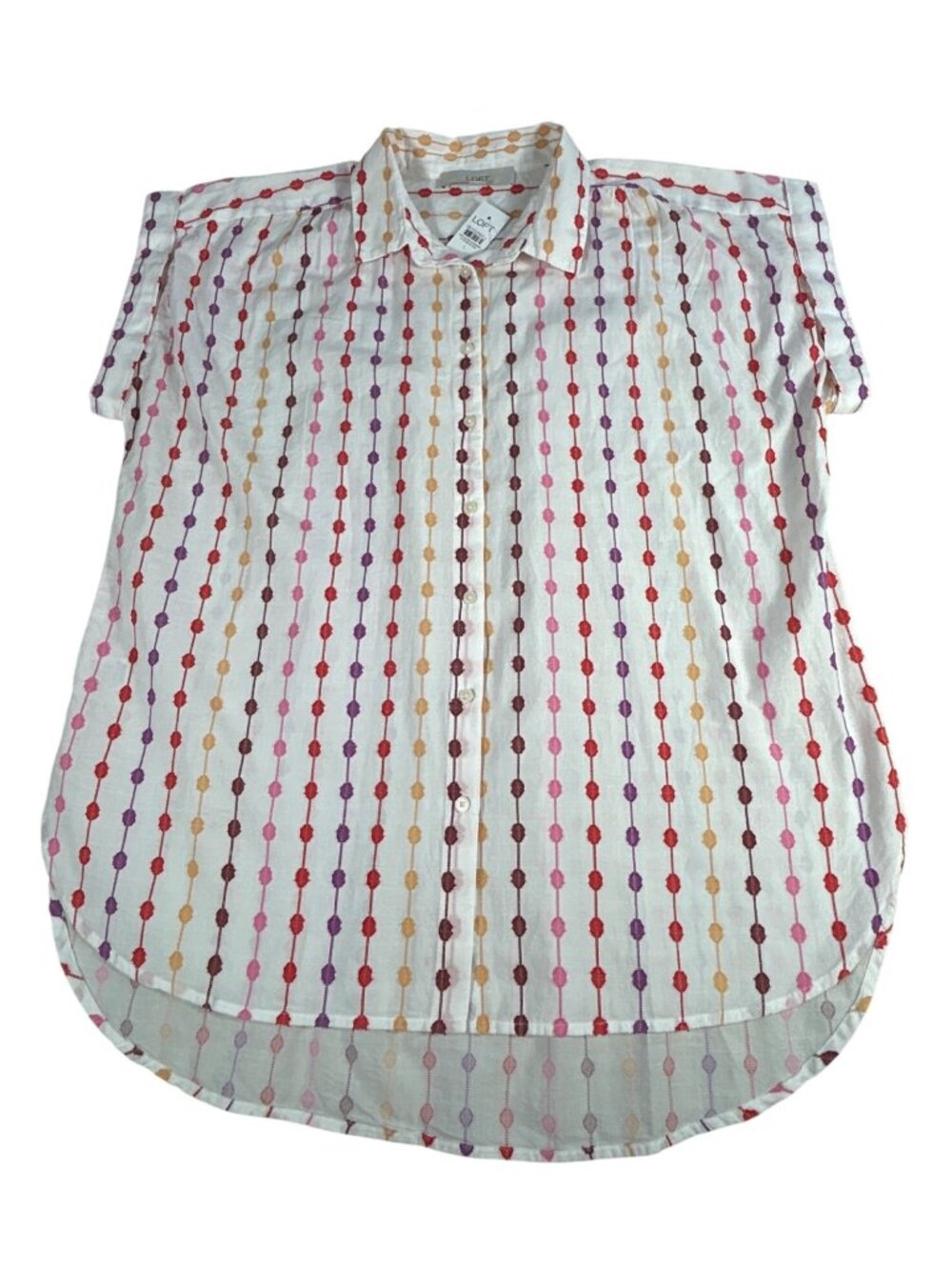 NEW Loft Button-Up Blouse Women's L Multicolor Embroidered Pattern Cotton Light